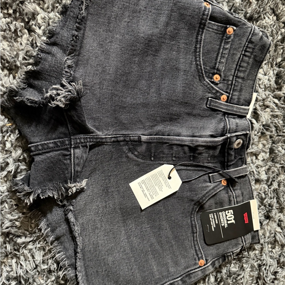 Levi's Charcoal Denim Frayed Shorts